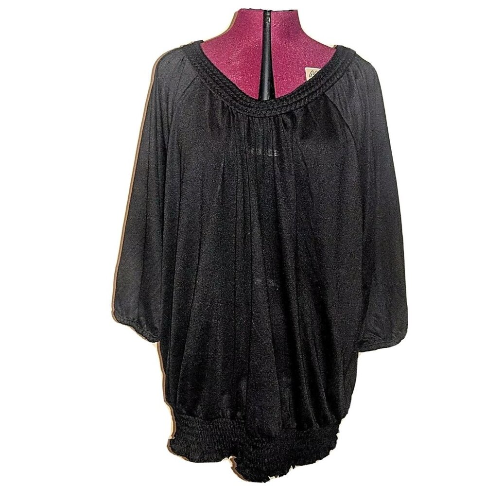 Mary McFadden Woman Plus Size 2X Black Knit Pullover Top V-Neck Long Sleeve